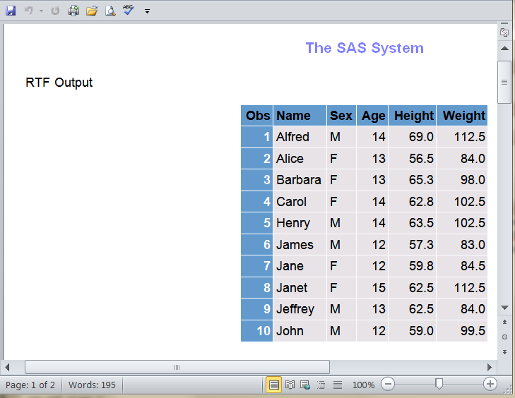 RTF Output with BarrettsBlue Style Applied