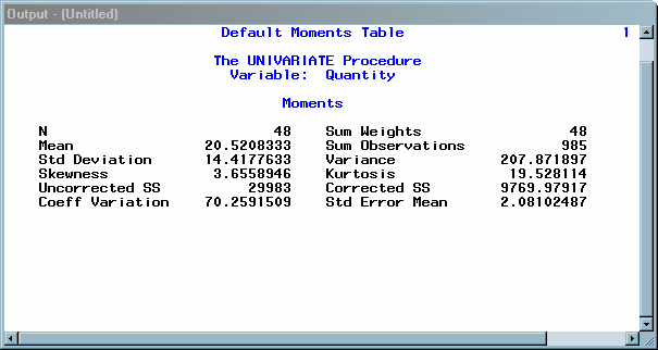 [Listing Output from PROC UNIVARIATE (Default Moments Table)]