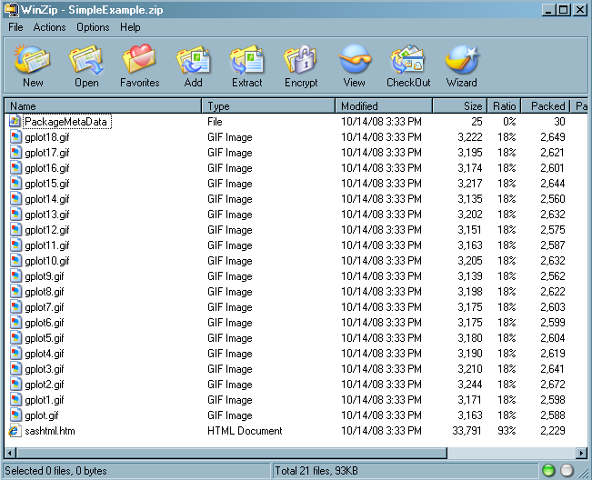 Contents of the compressed file, SimpleExample.zip