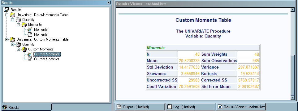 Customized HTML Output (Customized Moments Table) from PROC UNIVARIATE (Viewed with Microsoft Internet Explorer)