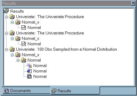 Results Window Showing the Output Object “Normal” in Three Formats