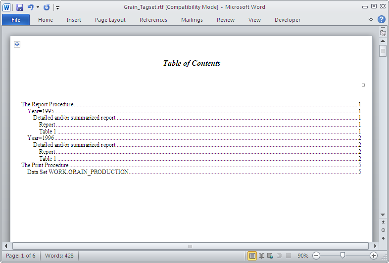 Table of Contents for PROC REPORT and PROC PRINT