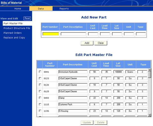 Part Master File