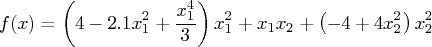  f(x) = ( 4 - 2.1 x_1^2 + \frac{x_1^4}3 ) x_1^2 + x_1 x_2 + ( -4 + 4 x_2^2 ) x_2^2 