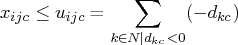 x_{ijc} \leq u_{ijc} = \sum_{k \in n | d_{kc} \lt 0} (-d_{kc}) 