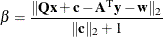 \[ \beta = \frac{\| \mathbf{Qx} + \mathbf{c} - \mathbf{A}^\textrm {T} \mathbf{y} - \mathbf{w} \| _2}{\| \mathbf{c}\| _2 + 1} \]