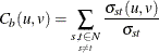 \begin{equation*}  C_ b(u,v)= \sum _{\underset {s \neq t}{s,t \in N}} \frac{\sigma _{st}(u,v)}{\sigma _{st}} \end{equation*}
