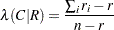 \[ \mr {var}(\lambda (C|R)) = \frac{n - \sum _ i r_ i}{(n - r)^3} \left( \sum _ i r_ i + r - 2 \sum _ i (r_ i~ |~ l_ i = l) \right) \]