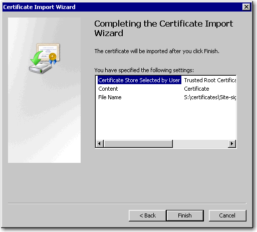 Certificate Import Wizard page