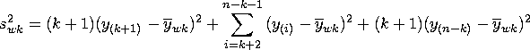 s^2_{wk} = (k+1) ( y_{(k+1)} - {\overline y}_{wk})^2 + \sum_{i=k+2}^{n-k-1}{( y_{(i)} - {\overline y}_{wk})^2 } + (k+1) ( y_{(n-k)} - {\overline y}_{wk})^2