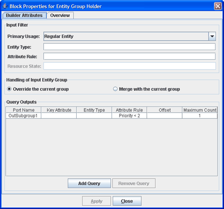 Properties Dialog Box for Entity Group Block