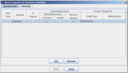 Resource Scheduler Block Properties Dialog Box