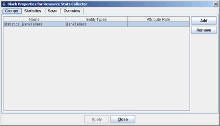 Groups Tab in Resource Stats Collector Block Properties Dialog Box