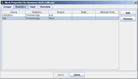 Statistics Tab in Resource Stats Collector Block Properties Dialog Box