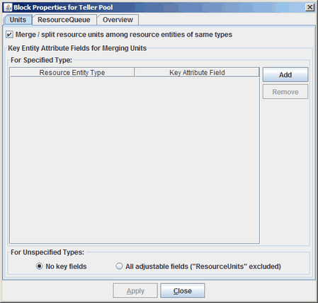 Teller Pool Block Properties Dialog Box