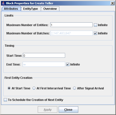 Attributes Tab in the Create Teller Block Properties Dialog Box