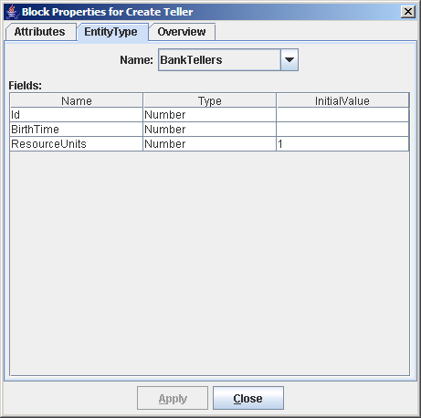 EntityTypes Tab in the Create Teller Block Properties Dialog Box