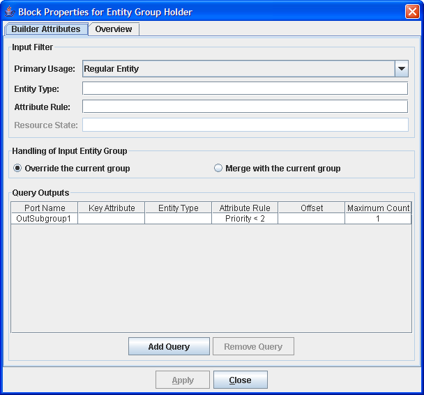 Properties Dialog Box for Entity Group Block