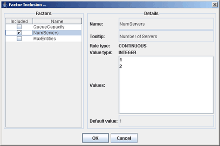 Sample Factor Inclusion Dialog Box