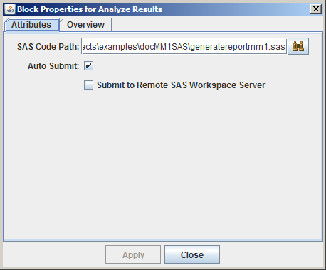 Properties Dialog Box for SAS Program Block