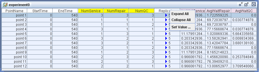 Replicates Column Menu