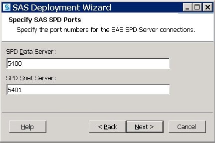 SAS Deployment Wizard: Specify SPD Server Ports
