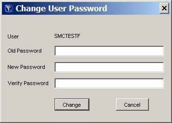 Change User Password window with fields for Old Password, New Password, and Verify Password.
