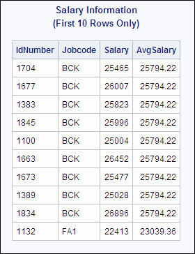 Salary Information (First 10 Rows Only)