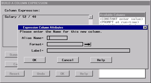 Expression Column Attributes dialog box