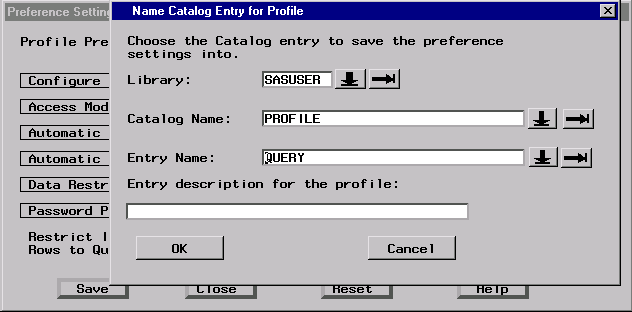 Name Catalog entry for Profile window