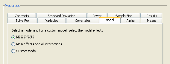  Model Tab with Main Effects Selected