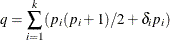 \[ q = \sum _{i=1}^ k (p_ i (p_ i+1) / 2 + \delta _ i p_ i) \]
