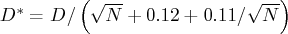 d^* = d / (\sqrt{n}+0.12+0.11/\sqrt{n} ) 