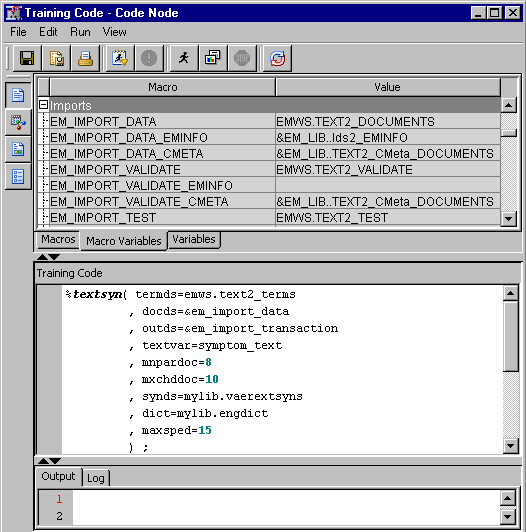 Code editor dialog box
