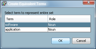 Create Equivalent Terms dialog box