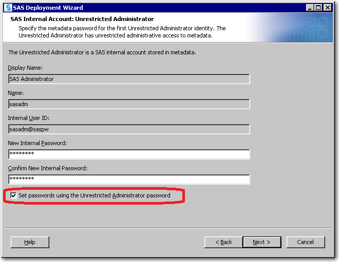 SAS Internal Account: Unrestricted Administrator