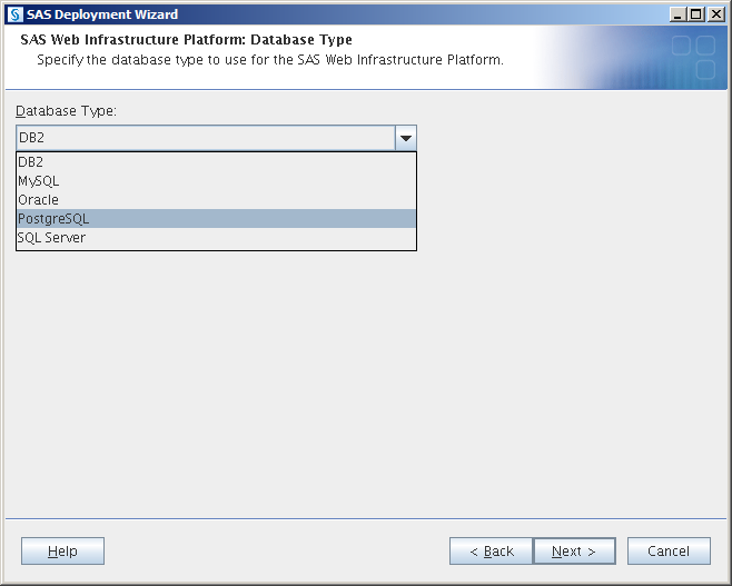SAS Web Infrastructure Platform: Database Type