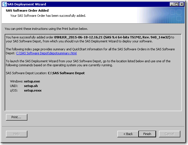 SAS Software Order Added page