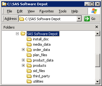 Windows Explorer Displaying a SAS Software Depot