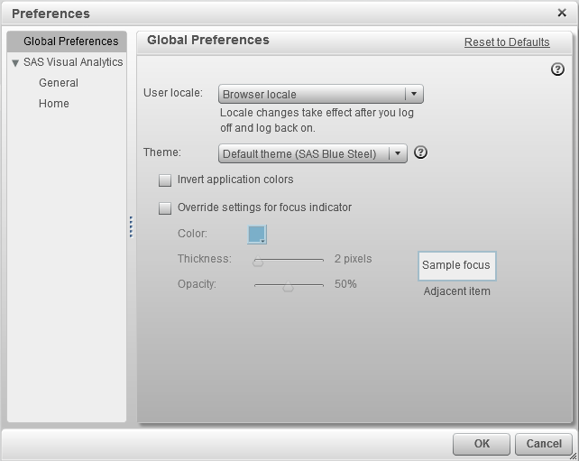 Global Preferences in the Preferences dialog box