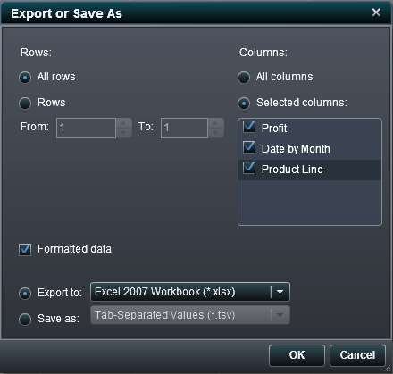 Export or Save As Window for Crosstabs