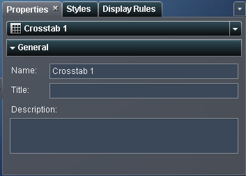 Properties for a Crosstab