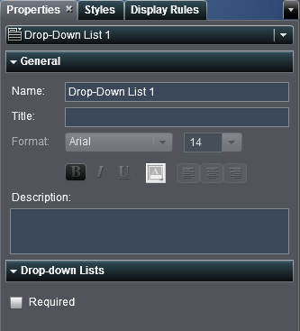 Properties for a Drop-down List Control
