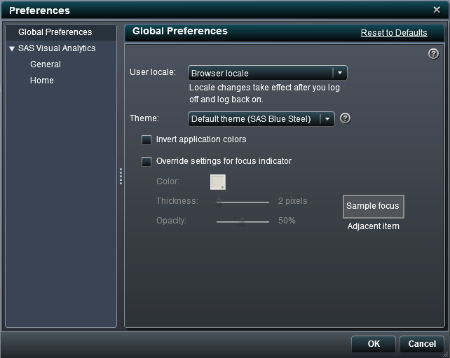 Global Preferences in the Preferences Window