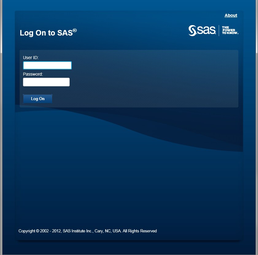 Log On Window for SAS Visual Analytics