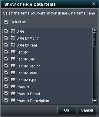 Show or Hide Data Items Window