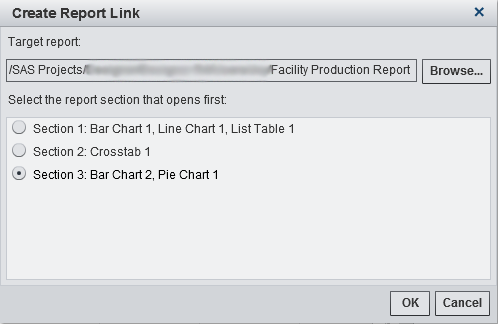 Create Report Link Window with Section 3 Selected