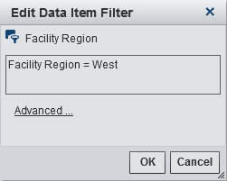 Edit Data Item Filter Window for a Data Item Filter That Uses Discrete Values