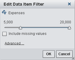 Edit Data Item Filter Window for a Data Item Filter That Uses Continuous Values
