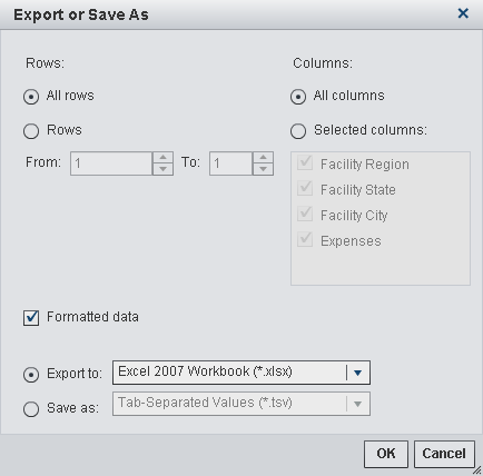 Export or Save As Window for Crosstabs